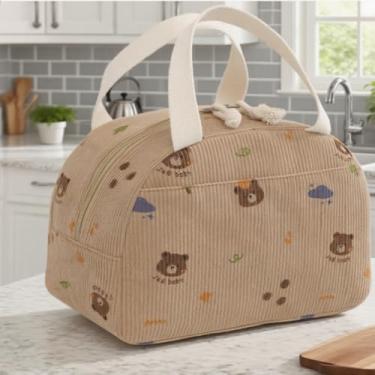 Imagem de Embalagem com 1 sacola reutilizável de veludo cotelê de veludo cotelê grande capacidade para mulheres, homens, trabalho, piquenique, viagens ao ar livre