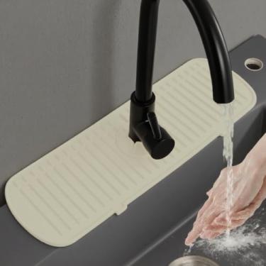 Imagem de Torneira de silicone tapete de proteção contra respingos para coletor de água de pia em torno da torneira tapete de gotejamento para cozinha banheiro bancada 1 peça (off-white)