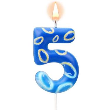 Imagem de Vela numérica, vela de aniversário azul com tema de anime, velas de desenho animado, topo de bolo para decoração de aniversário temática de meninos (número 5)