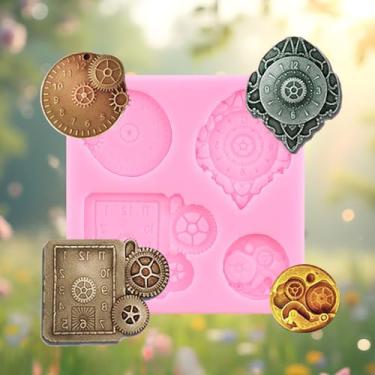 Imagem de Steampunk molde de fondant relógio moldes de silicone rodas engrenagens moldes para decoração de bolo topo de cupcake chocolate doce polímero argila goma pasta