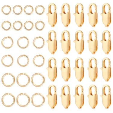 Imagem de Beebeecraft 1 caixa, 20 peças, fechos de garra de lagosta, 17 x 8 x 3 mm, latão banhado a ouro 18K, pequenos fechos de lagosta e conectores com 60 peças de anéis de salto de 5/6/7 mm para fazer joias
