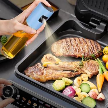 Imagem de Pulverizador de óleo para cozinhar, dispensador de azeite de oliva de vidro de 470 ml com alça para cozinha, churrasco, assar, assar, salada, azul