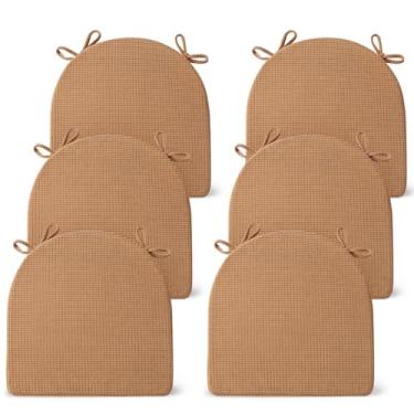 Imagem de SM-XLHN Conjunto de 6 almofadas de cadeira para cadeiras de jantar, almofadas antiderrapantes para cadeira de cozinha com laços, almofadas de assento de espuma de alta resiliência, capa lavável