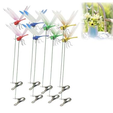 Imagem de ZLMC Clipes de libélula 3D para ambientes externos, clipe de libélula falsa, ornamentos criativos para casa, clipe de decoração de jardim com libélula 3D com conceitos naturais e orgânicos (8 peças)