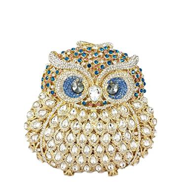 Imagem de Boutique De FGG Bolsa Clutch Com Cristais Coruja Dourada, Mão Feminina Para Festa Formal Strass, Mini