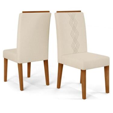 Imagem de Kit 2 Cadeiras De Jantar Estofadas Yasmin Dj Moveis Linho Neve Freijo 