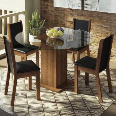 Imagem de Conj. Mesa Tampo De Vidro 4 Cadeiras Rustic/Preto