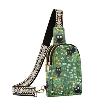 Imagem de NCRJCZQL Bolsa tiracolo feminina de couro, bolsa de ombro, pochete pequena para caminhadas, viagens, Flores de gato, One Size