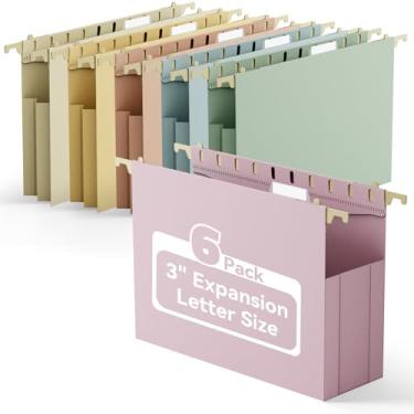 Imagem de Ansook Pastas de arquivo suspensas de plástico, tamanho carta, pasta de arquivo resistente de 7,6 cm com capacidade extra com abas, pacote com 6 pastas expansíveis para armário de arquivo, pastas