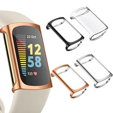 Imagem de Pacote com 4 protetores de tela compatíveis com Fitbit Charge 6/Charge 5 (NÃO é compatível com Charge 4/3), capa protetora completa de TPU, acessórios robustos para smartwatch Charge 6/5