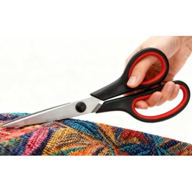 Imagem de Tesoura multiuso resistente – lâminas afiadas de aço inoxidável de 20 cm, aderência confortável, bainha protetora, ideal para artesanato, tarefas de escritório, tecido, couro, papelão e corte de arame