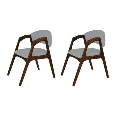 Imagem de Conjunto Com 2 Cadeiras De Jantar Gabriela Em Madeira E Mdf Mel Linho Cinza
