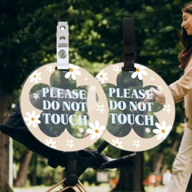 Imagem de FREEBLOSS Pacote com 2 placas de bebê sem toque margarida sem beijos para carrinho de bebê, por favor, não toque com alça e clipe para pendurar para bebê recém-nascido, menino, presente para mamãe e