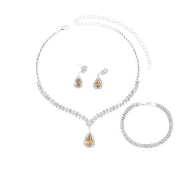 Imagem de Conjunto Feminino Colar Brinco Pulseira Gota Zircônia Cúbica Prata Verde Esmeraldo - Noiva Madrinha Casamento Festa Formatura Debutante - Presente Mãe Namorada Amiga - Clássico Delicado Elegante (Prata-Rosa)