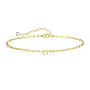 Imagem de Kyerlyn Pulseira com inicial para mulheres, pulseiras ajustáveis com alfabeto A-Z, minúsculas, banhado a ouro 14 K, pulseiras delicadas para mulheres, boa sorte, significado, moda, joias para o dia a
