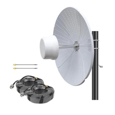 Imagem de Antena parabólica MIMO 2x2 para Internet doméstica T-Mobile 5G, antena externa de banda larga 5G NR 4G LTE com cabo de baixa perda de 15 m, adaptador macho TS9 e N