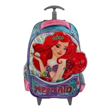 Imagem de Mochila Infantil Com Rodinhas Sereia Encantada Cor:Azul - Denlex, Azul