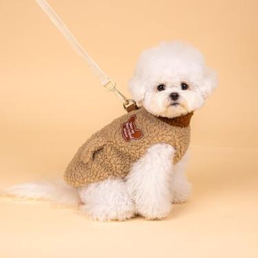 Imagem de Petrium Jaqueta de lã sherpa para cães com arnês embutido – Casaco de pelúcia com zíper e anel em D para cães pequenos a médios (M)