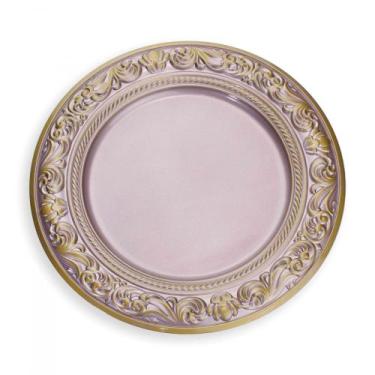 Imagem de Sousplat de Plástico Rosa e Dourado Com Detalhe Em Arabesco 33 cm F04 