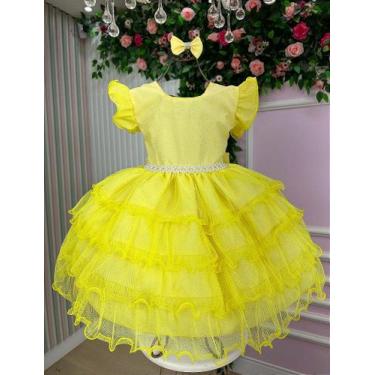 Imagem de Vestido Ysa Kids Belinda Amarelo - Tecido 100% Poliéster com Laço, Gol