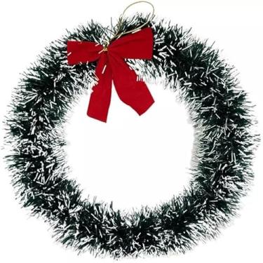 Imagem de Guirlanda de Natal 25cm para Porta com Laço Vermelho – Festão Nevada Verde Enfeite Natalino Decorativo (Festão Nevada Verde 1 Peça)