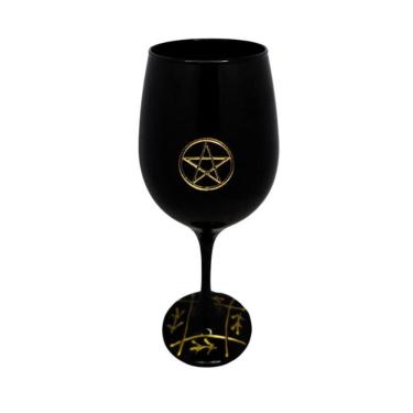 Imagem de Taça Vidro Preta Pentagrama Wicca + Presente