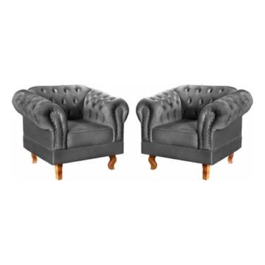 Imagem de Kit 2 Poltronas Chesterfield Dom Pedro Vintage Retrô Capitonê Suede Cinza Grafite