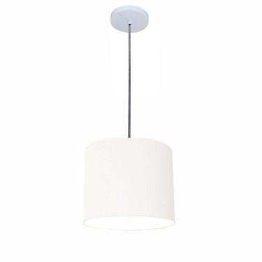 Imagem de Lustre Luminária Pendente Vivare Free Lux Pe-4105br Cúpula Em Tecido 20x22cm Branca Canopla Branca E Fio Cristal