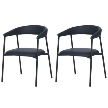 Imagem de Kit 2 Cadeiras Com Braço Chamonix Olivia Fratini Estofado Pu Preto Base Aço Carbono Preto