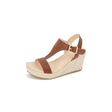 Imagem de Kenneth Cole REACTION Sandália anabela feminina Card T-Strap, Bronzeado, 9.5