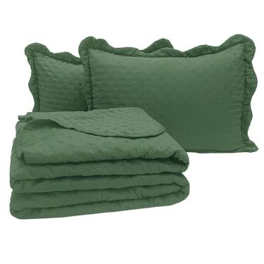 Imagem de Kit Cobre Leito Colcha Diplomata King Dupla Face 3 Peças - Verde