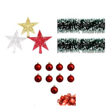 Imagem de Kit Natal Encantado Festão Nevado 2m + Estrela 14,5cm + 9 Bolas Vermelhas Enfeite Árvore e Casa