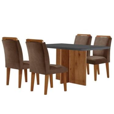 Imagem de Sala De Jantar Mesa Olímpia Mdf E 4 Cadeiras Athenas Moderna Marrom,Gr
