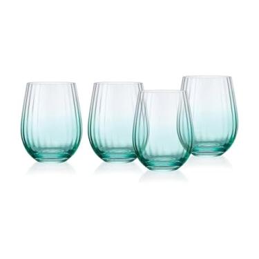Imagem de Darbie Angell Conjunto de 4 copos ópticos para bebidas de vinho sem haste, para uso diário, vidro colorido, 590 ml, azul-petróleo