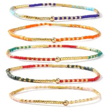 Imagem de SHINUS BOHO Pulseiras femininas com contas de sementes douradas, feitas à mão, empilháveis, elásticas, coloridas, joias, acessórios de amizade, presente, 7.0, Sem Pedra Preciosa