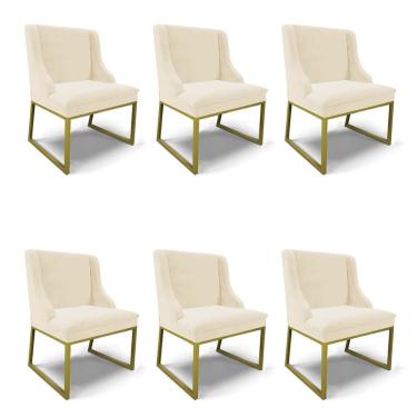 Imagem de Cadeira Sala De Jantar Industrial Dourado Kit 6 Liz Veludo D03 - D'rossi Rose