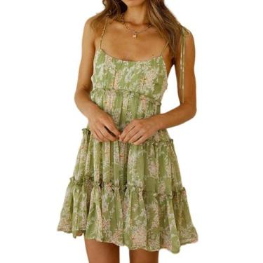 Imagem de Vestido Gihuo Floral Mini Boho Flowy Skater com babados sem mangas