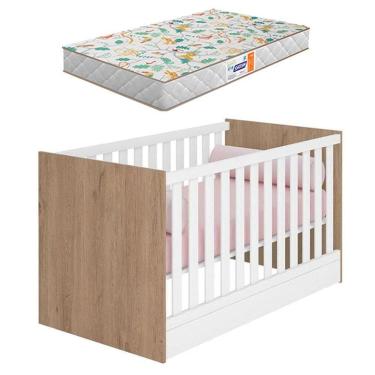 Imagem de Berço Americano 100 Doce Sonho Carvalho Rústico TOQ Branco com Colchão Gazin - Qmovi