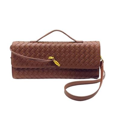 Imagem de Qiannaura Bolsas de mão formais femininas de couro tecido noturno grande clutch para casamentos e festas | Bolsa de ombro conversível, Marrom, Medium