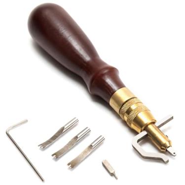 Imagem de LUMINFLY Kit de ferramentas de couro DIY com alças de madeira, faca ajustável, carimbos e ferramentas para iniciantes e especialistas