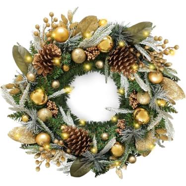 Imagem de Guirlandas de Natal com luzes, guirlanda de relit, porta da frente, operada por bateria, 30 luzes de LED, enfeite decorativo para pendurar, guirlandas de Natal iluminadas ao ar livre