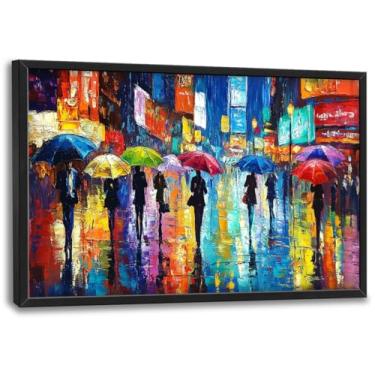 Imagem de Olivine Arte de parede grande de chuva, decoração de parede com imagens de guarda-chuva, pinturas coloridas de guarda-chuvas, impressões em tela da cidade de Nova York, arte emoldurada para sala de