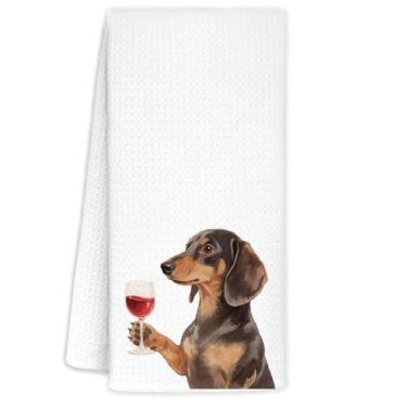 Imagem de Toalha de bar de Dachshund engraçada, presentes de mãe de cachorro Dachshund para mulheres e homens amantes de dachshunds de Natal, toalhas de mão de cozinha para cães, decoração de Natal de