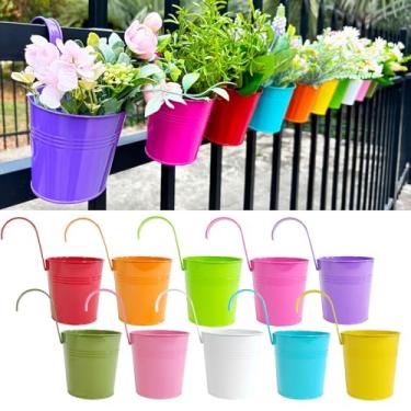 Imagem de Joyfernal 10 plantadores de cerca, vasos de metal de 10 cm, suporte de plantas com gancho e drenagem destacáveis, vaso de flores para ambientes internos e externos, varanda, pátio, jardim, várias