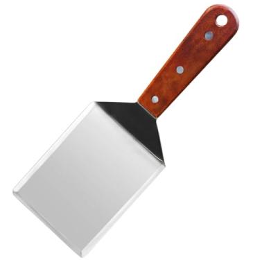Imagem de Espátula de grelha de aço inoxidável de 30 cm com cabo de madeira para cozinhar teppanyaki, churrasco e grelha, espátula profissional de hambúrguer