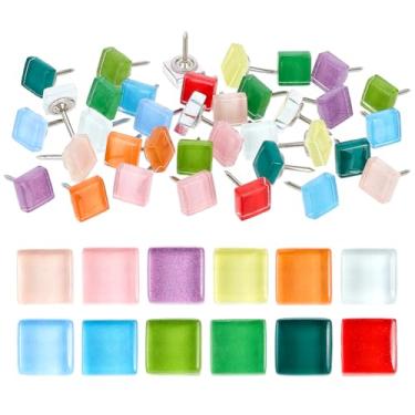 Imagem de PH PandaHall 36 peças de pinos decorativos para quadro de avisos, 12 cores lindas tachas de polegar de cortiça de vidro, tachinhas coloridas de mosaico para pendurar na parede, decoração de escritório