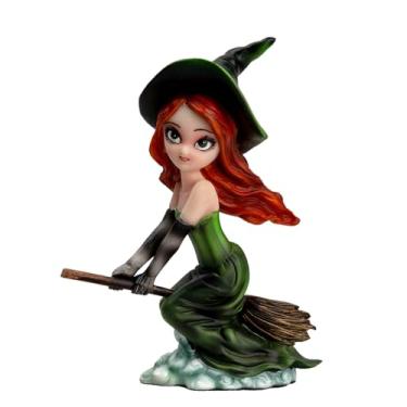 Imagem de Conjunto de estatuetas de fadas, asas roxas e rosa, estátua de resina de bruxa verde - vassoura de equitação, estilo voador, decoração de casa, tema mágico, colecionáveis, presentes de decoração de