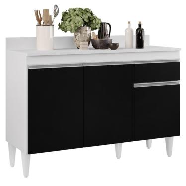 Imagem de Balcão Gabinete 120cm 3 Portas 1 Gaveta Branco/Preto