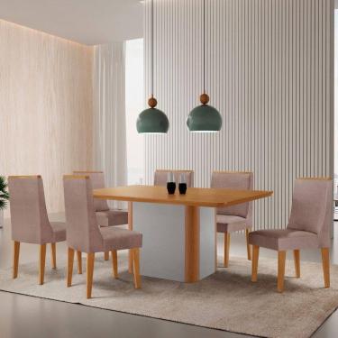 Imagem de Mesa De Jantar Isadora 180cm Tampo Mdf Laminado Linho Capuccino Off White