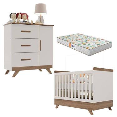 Imagem de Berço Americano Vitória E Cômoda Retro Maya Off White Carvalho Com Colchão Gazin - Carolina
